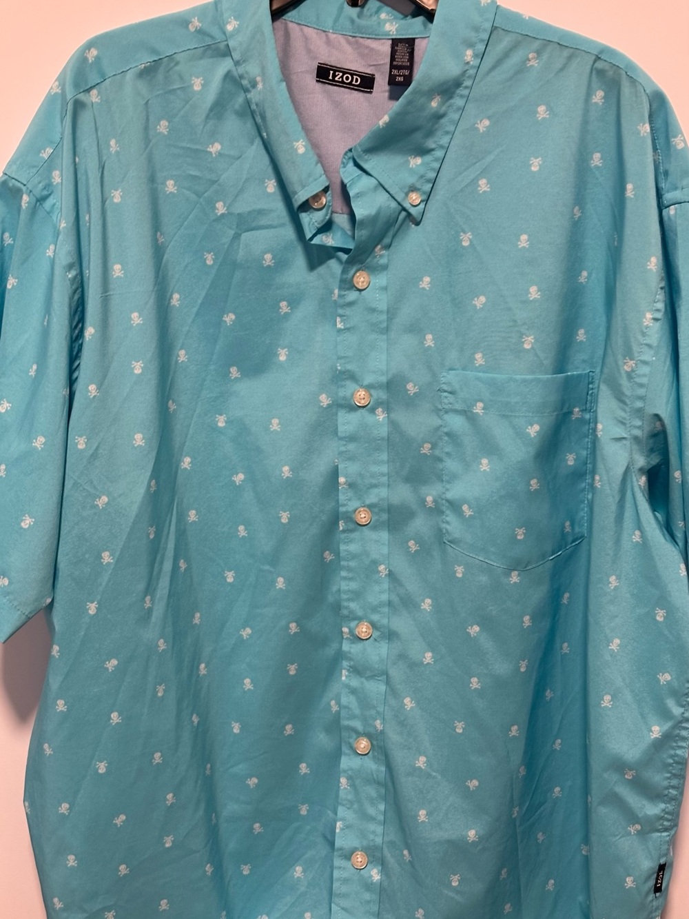 IZOD Men’s skull & cross bones Teal Button-Down Shirt